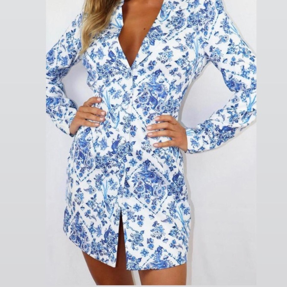 Missguided blue floral blazer dress